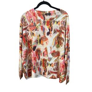 Inoah Abstract Print‎ Long Sleeve Top Women's Small Multi Color Made in USA